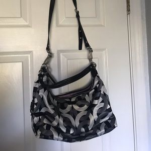 Black, white and grey coach purse